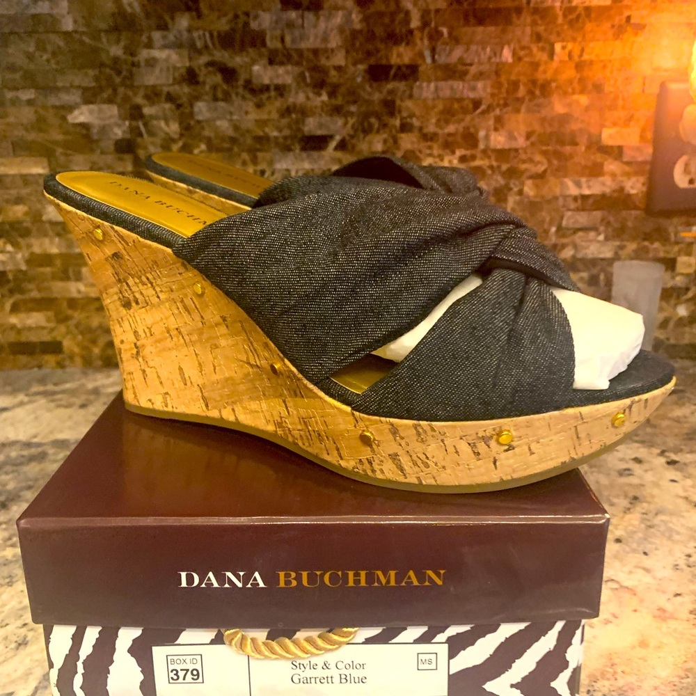 Dana Buchman Denim and Cork Wedges NIB 8.5